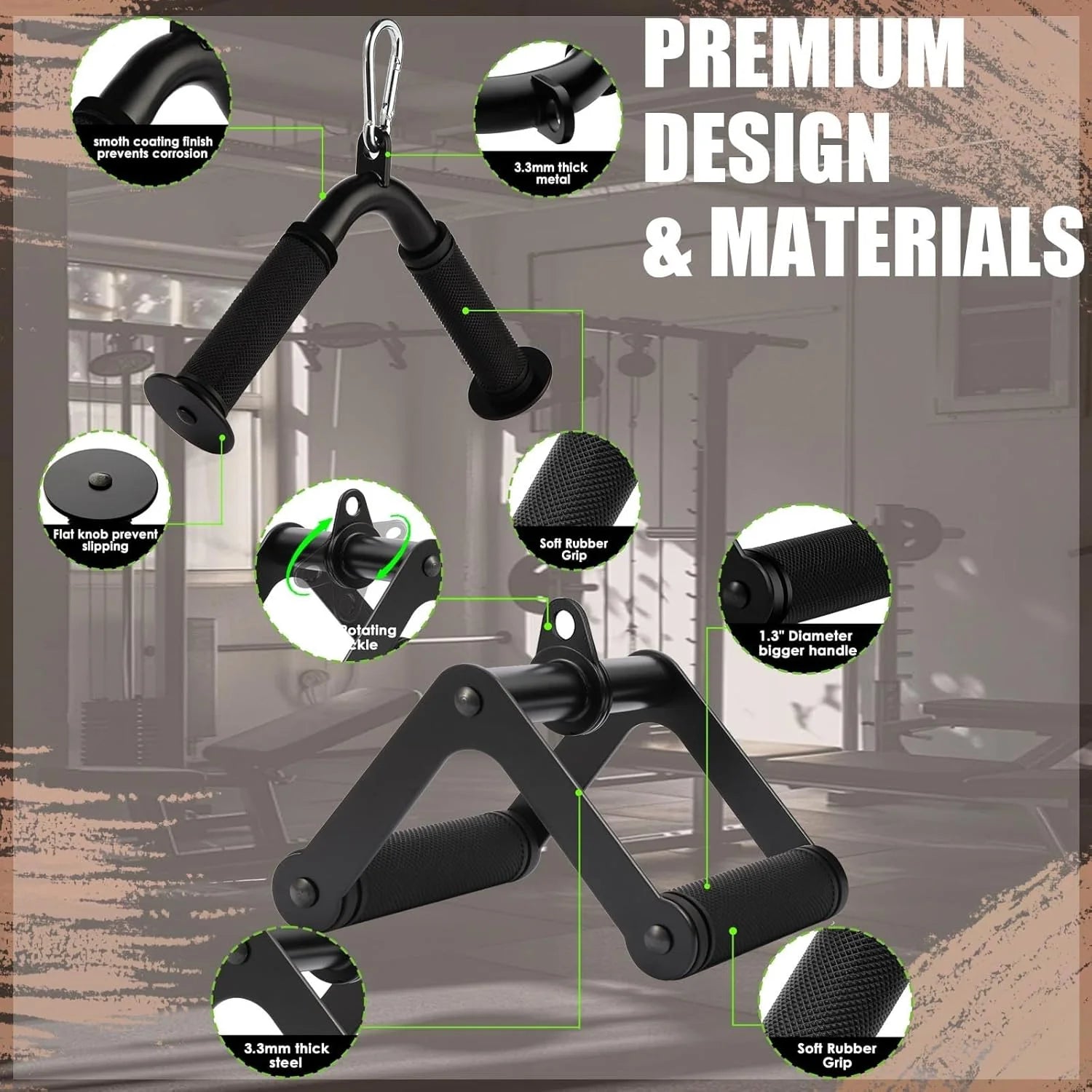 Upgraded Comfort Grip Cable Machine Attachments - Lat Pulldown, Triceps Rope, V Bar & Double D Bar for Home Gym Essentials
