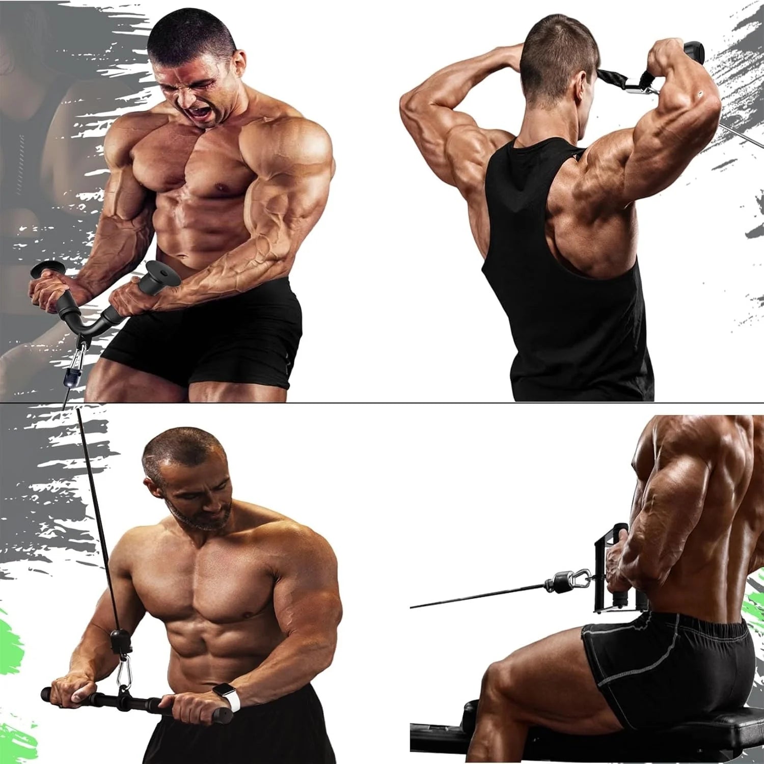 Upgraded Comfort Grip Cable Machine Attachments - Lat Pulldown, Triceps Rope, V Bar & Double D Bar for Home Gym Essentials