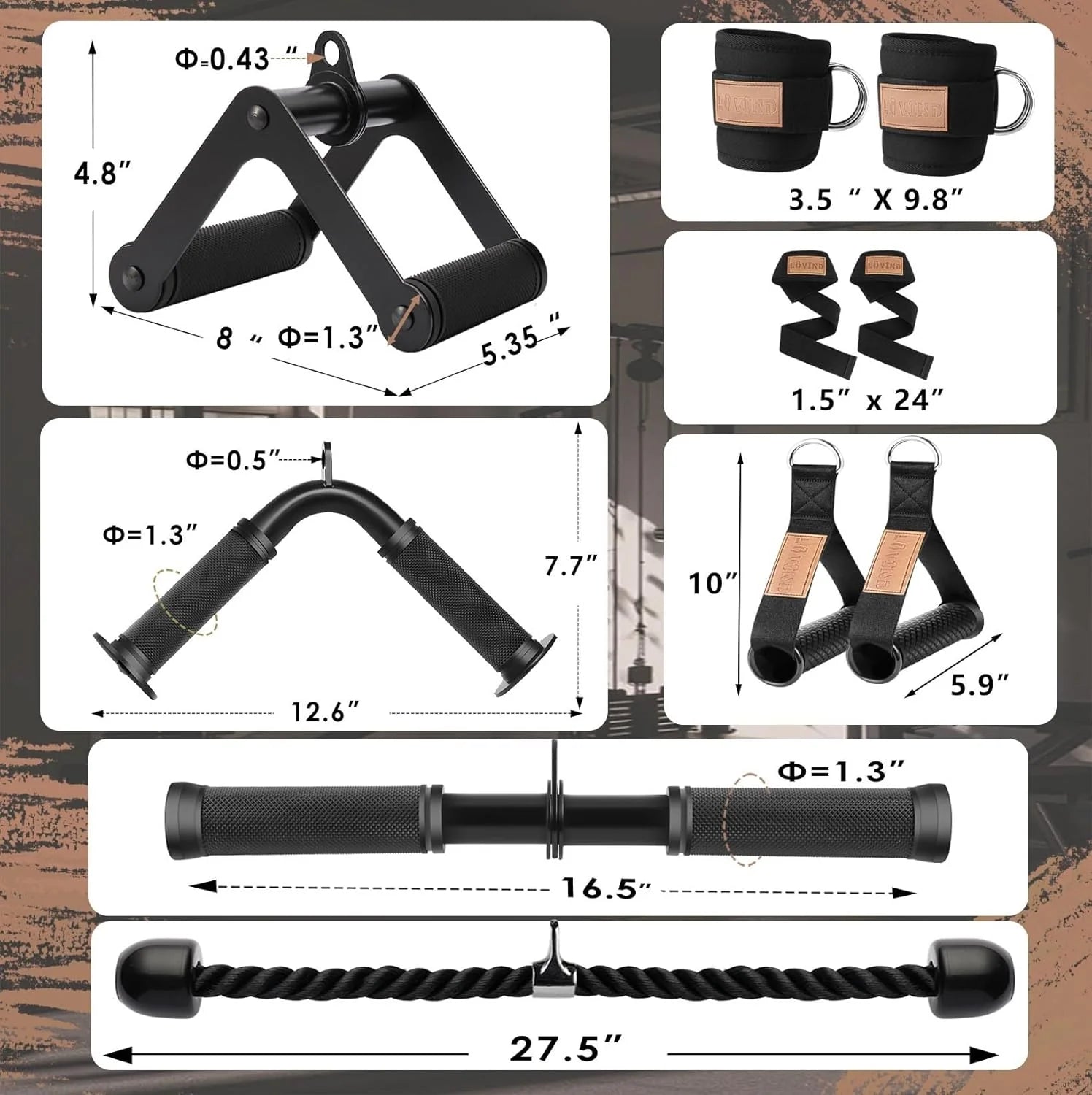 Upgraded Comfort Grip Cable Machine Attachments - Lat Pulldown, Triceps Rope, V Bar & Double D Bar for Home Gym Essentials