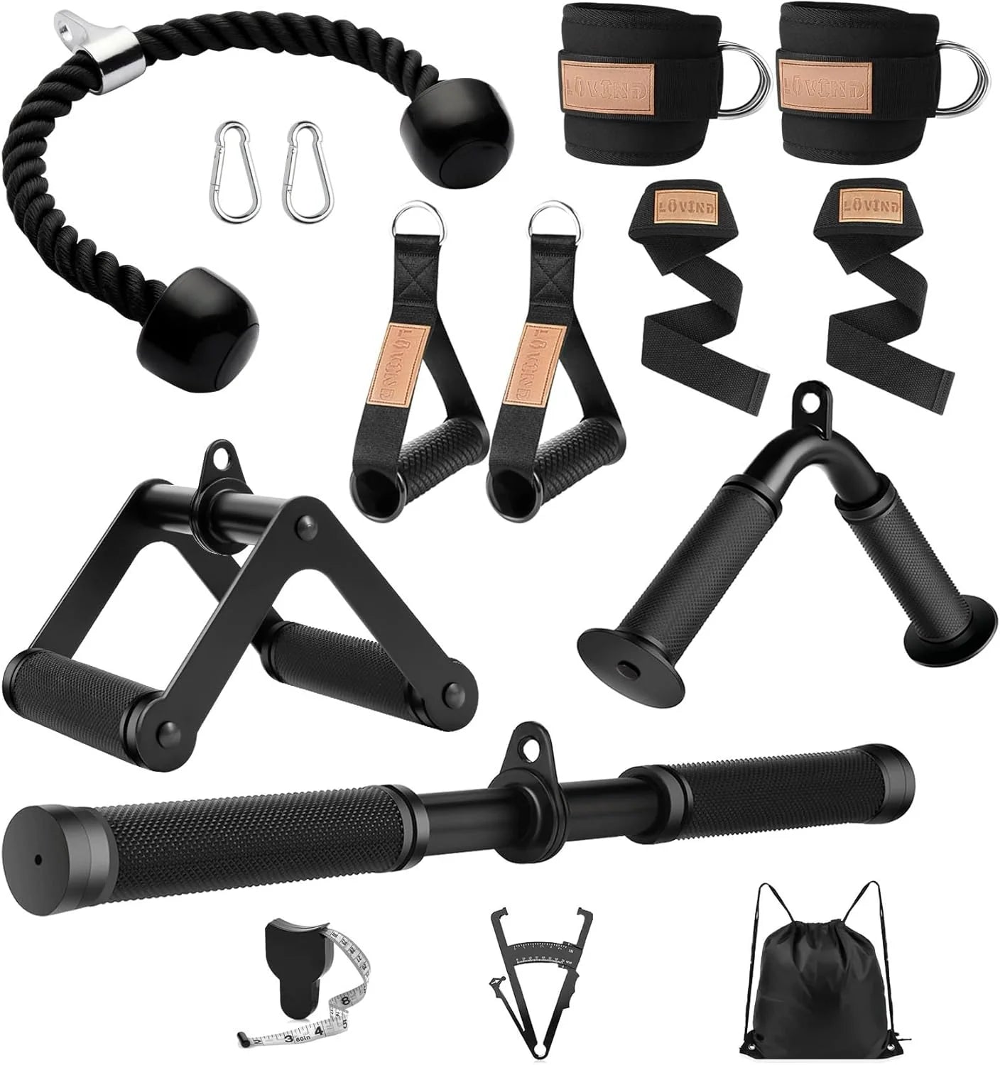Upgraded Comfort Grip Cable Machine Attachments - Lat Pulldown, Triceps Rope, V Bar & Double D Bar for Home Gym Essentials